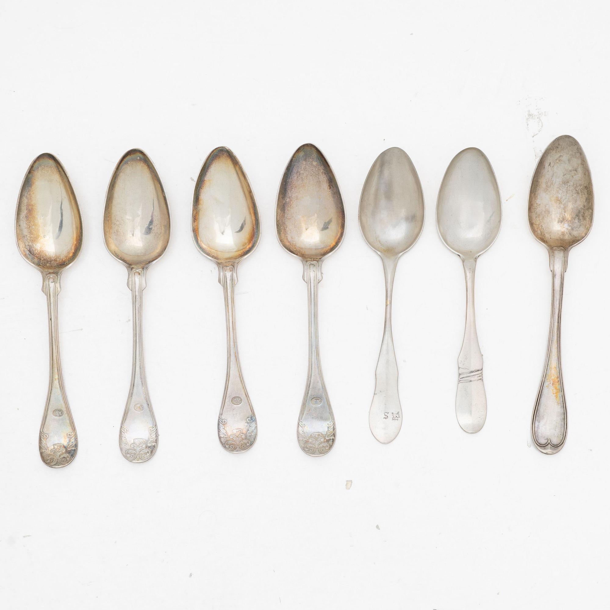 Matskedar, 7 st, silver, Sverige, 1800-tal.