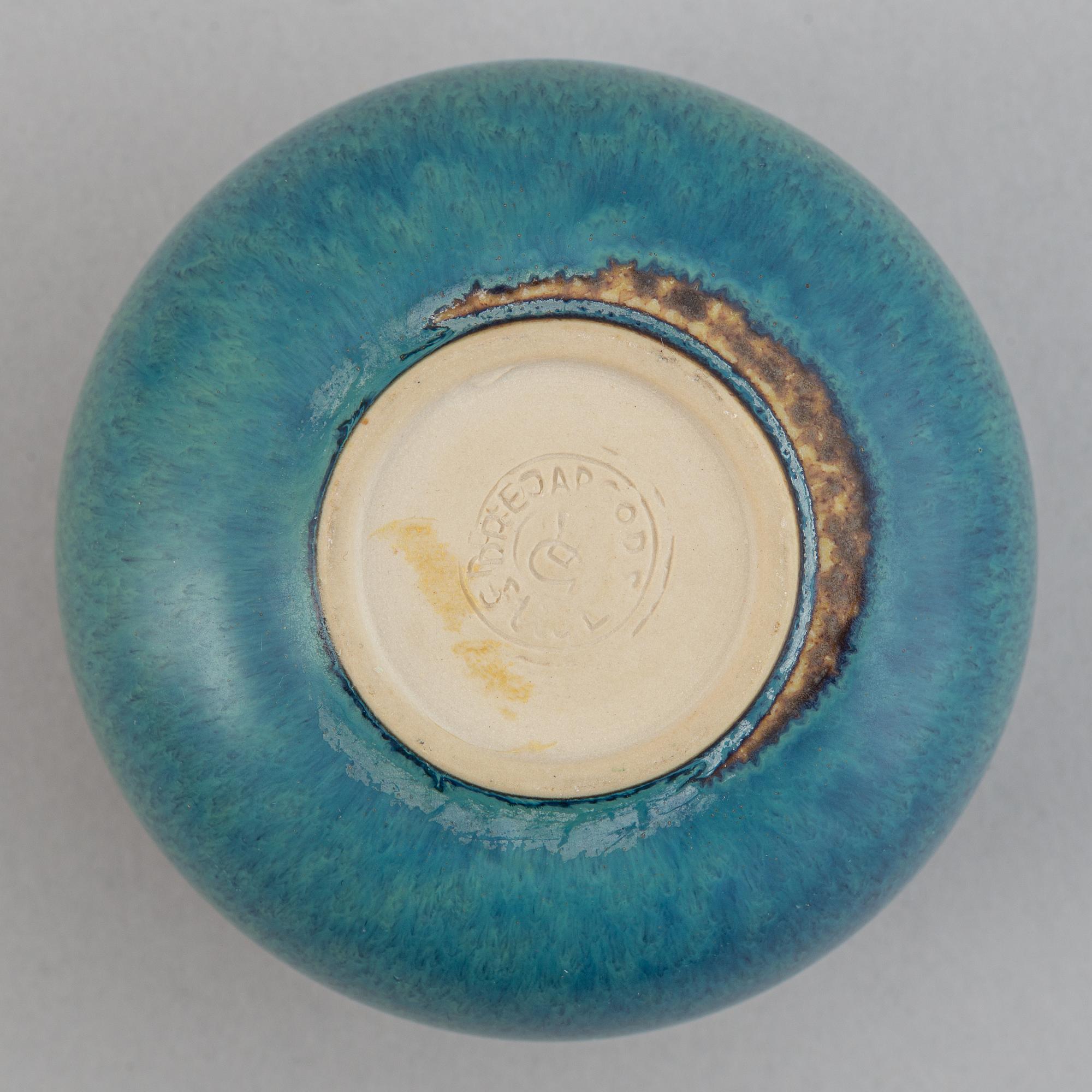 Stig Lindberg, a stoneware vase and a bowl and Berndt Friberg, a stoneware vase for Gustavsberg.