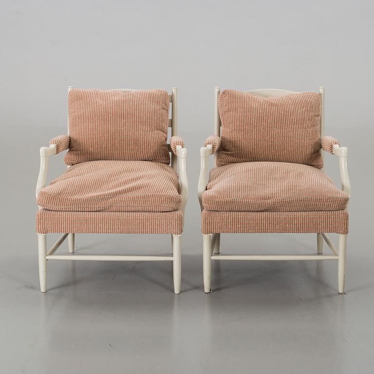 A pair of gustavian-style easy chairs, 20th century latter part.