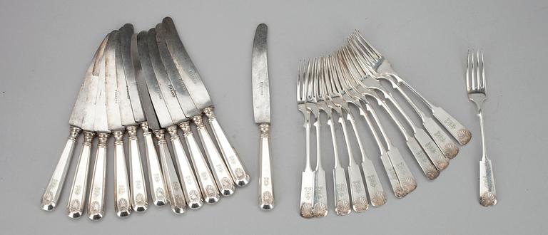 BESTICK, 34 delar, silver, "Musslan", Finland 1916-1923. Tot. vikt ca  1961,4 g.