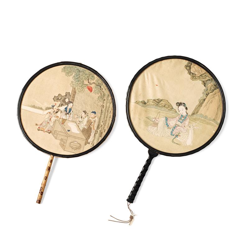 Two Chinese fans, Qing dynasty, 19th Century.