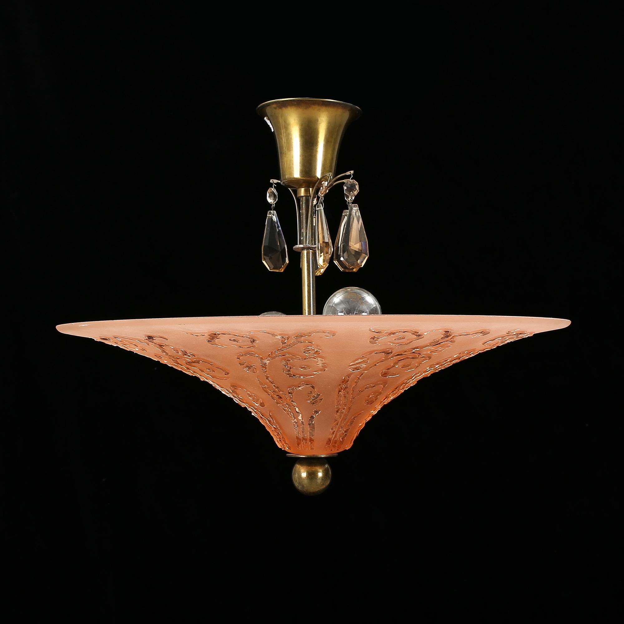 TAKLAMPA, glas, första hälft 1900-tals, höjd 44 cm.