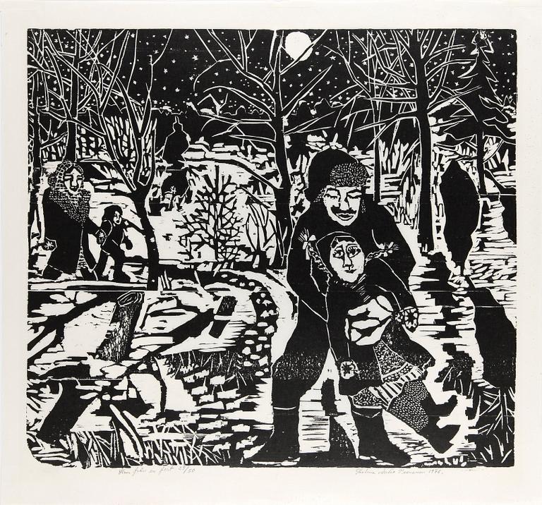 THELMA AULIO PAANANEN, 3 st, linoleumsnitt på rispapper, sign, numr o dat.