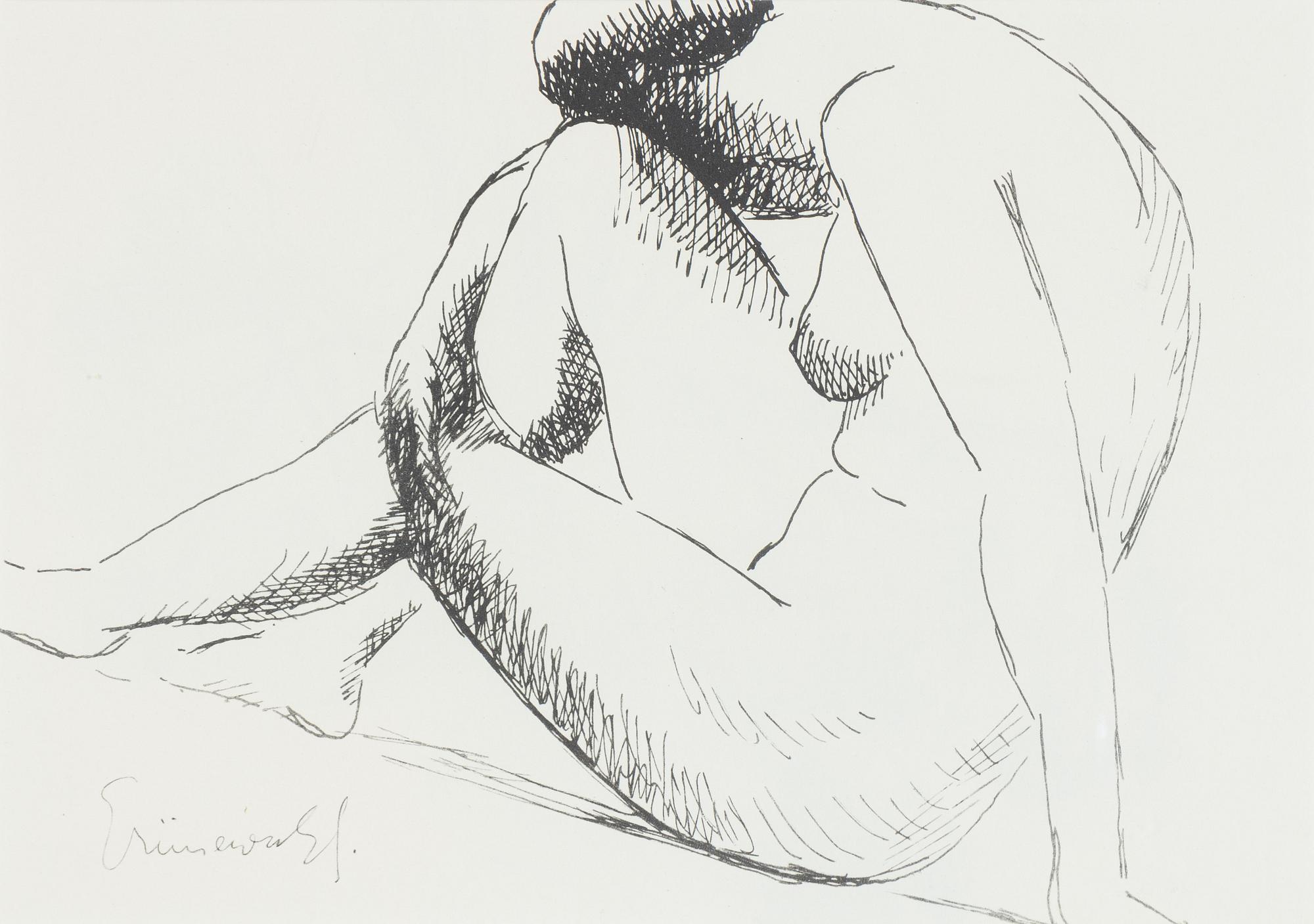 Isaac Grünewald, indian ink drawing, signed.