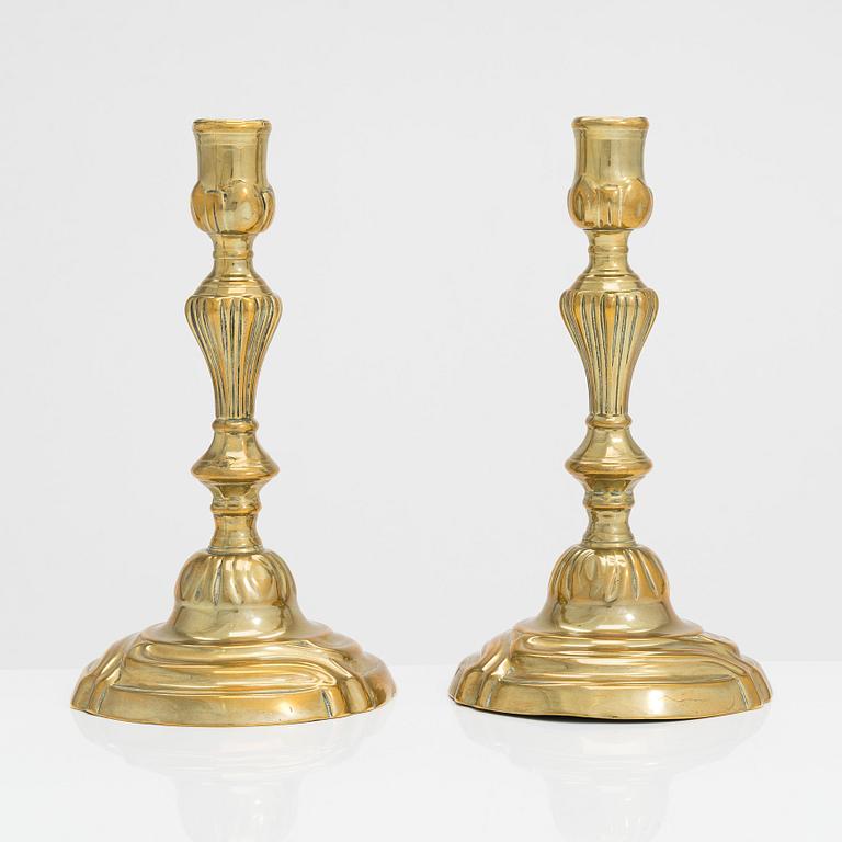 A pair of mid-18th century candlesticks France.