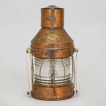 Ship's lantern / Anchor lantern, copper and glass, R.G Murray & Co, Glasgow, England, first half of the 20th century.