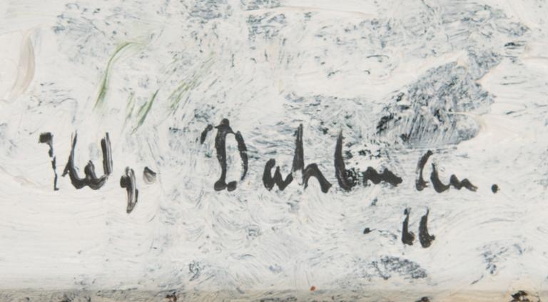 Helge Dahlman, olja på pannå, sinerad och daterad -66.