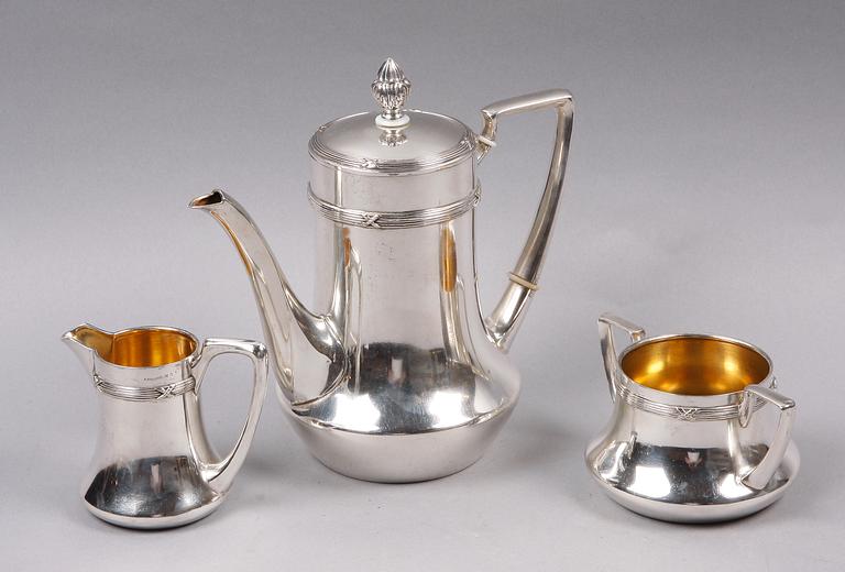 KAFFESERVIS, 3 delar. Silver, jugend,  K Andersson, Stockholm, 1907.