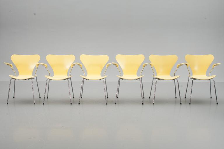 KARMSTOLAR, 6 st, "Sjuan", Arne Jacobsen för Fritz Hansen.