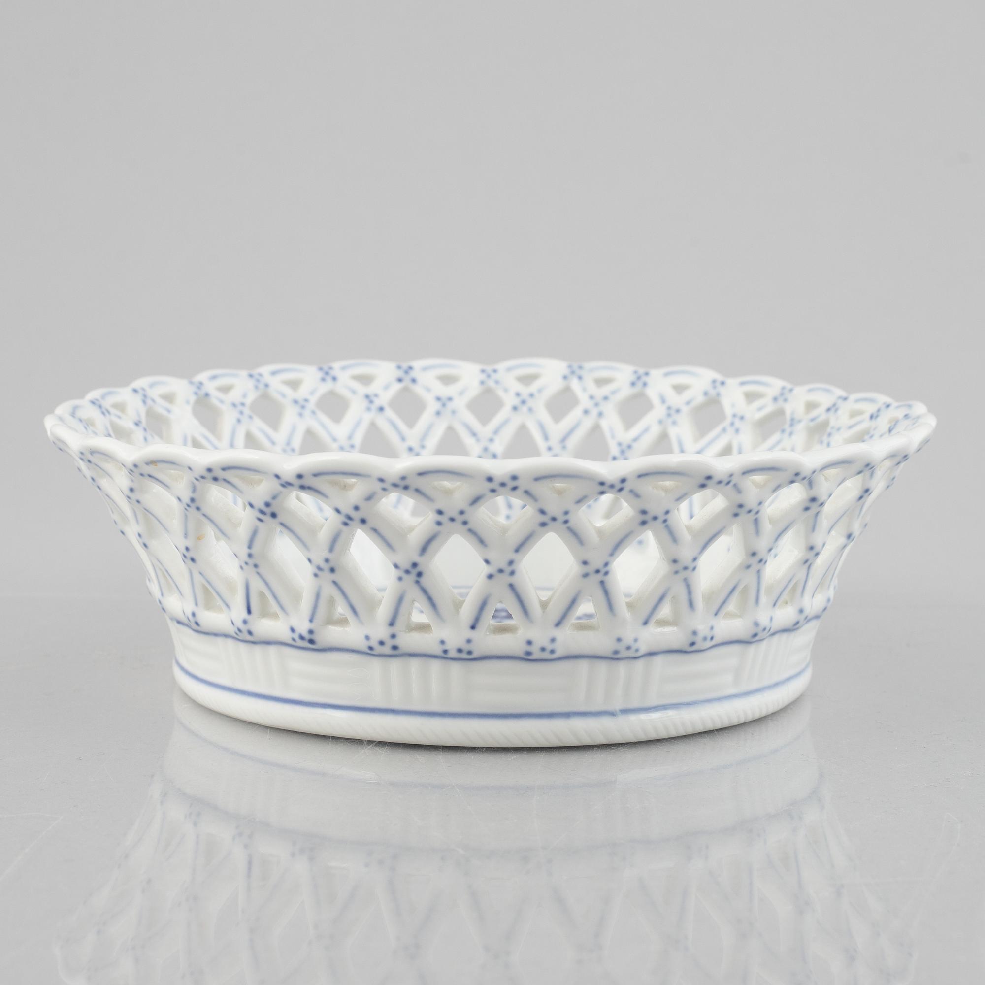 A 'Blue Fluted Full Lace' porcelain fruit basket with stand, Royal Copenhagen, model 1054, stand 19th century.