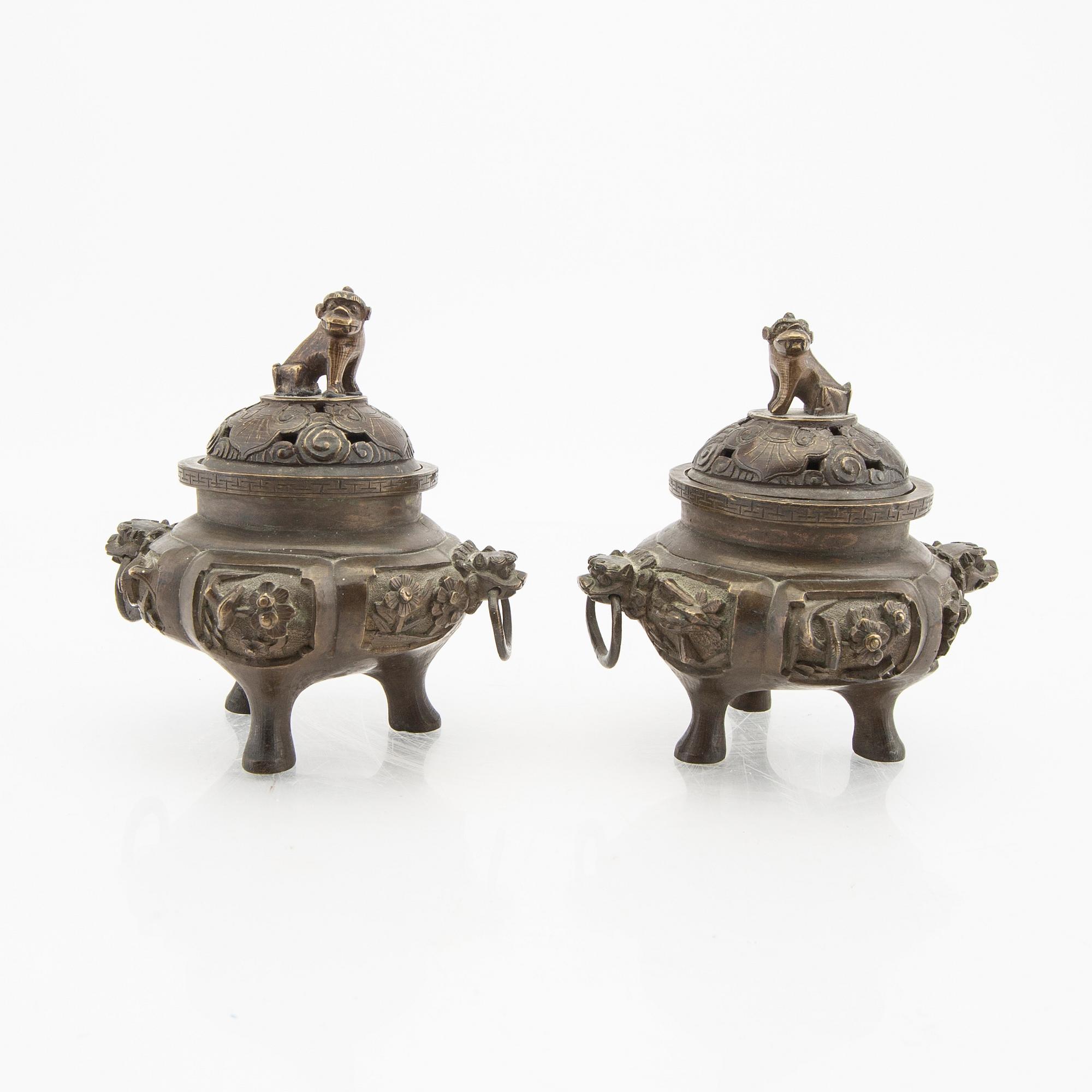 A pair of early 1900s bronze censers.
