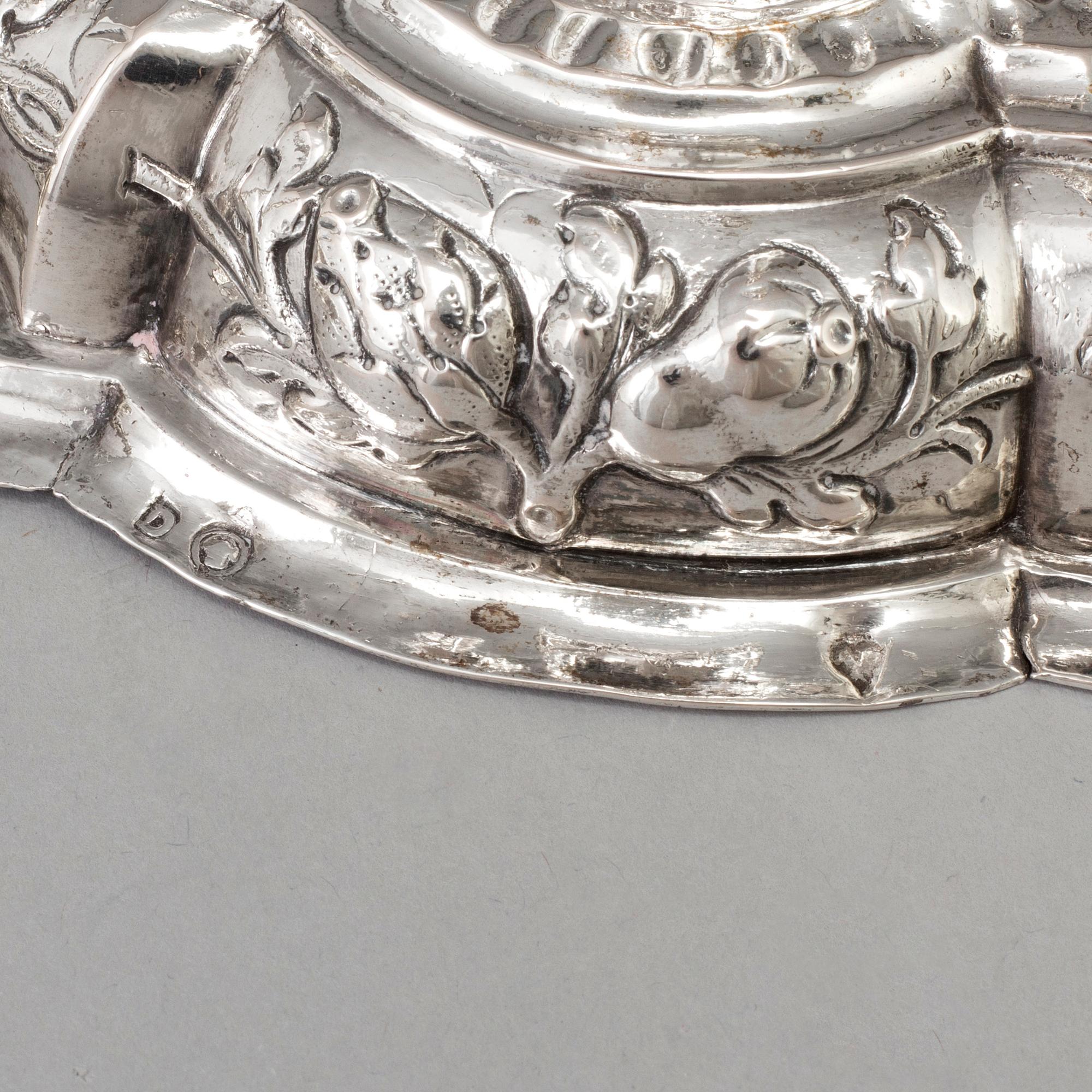 A pair of 18th century silver candlesticks, unidentified makers mark, Breslau 1737-1745.