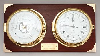 BAROMETER OCH KLOCKA, mässing, Barigo, 1900-talets andra hälft.