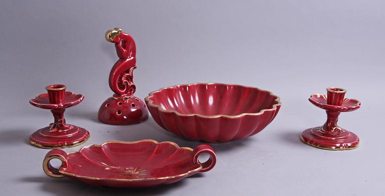 PARTI FLINTGODS, 4 delar, "Röd Rubin", Gefle.