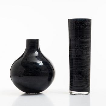 Ingegerd Råman, two glass vases “Night and Day”, Orrefors 2004, limited editions 144/200 and 32/200.