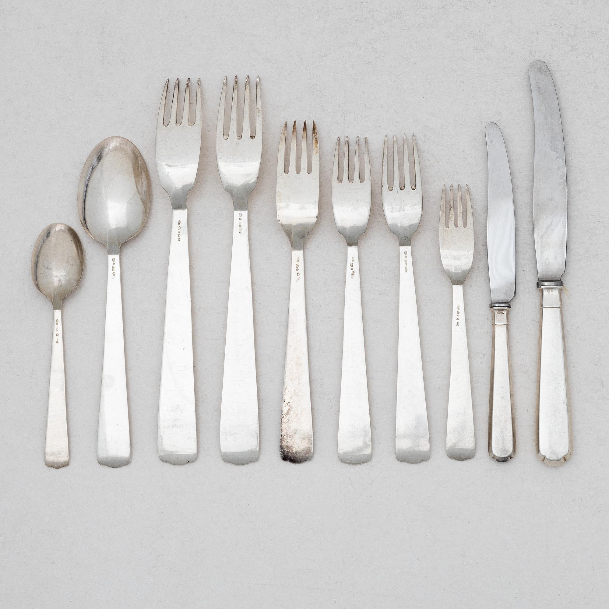 Bestickuppsättning, 86 delar, silver, stämplar K Anderson, Stockholm, bl a 1953.