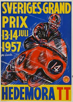 REKLAMAFFISCH, litografiskt tryck, "Hedemora TT", Gus Leander, 1957.