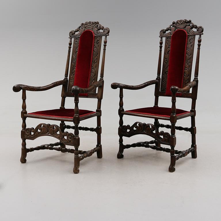 KARMSTOLAR, 1 par, barockstil, omkring år 1900.