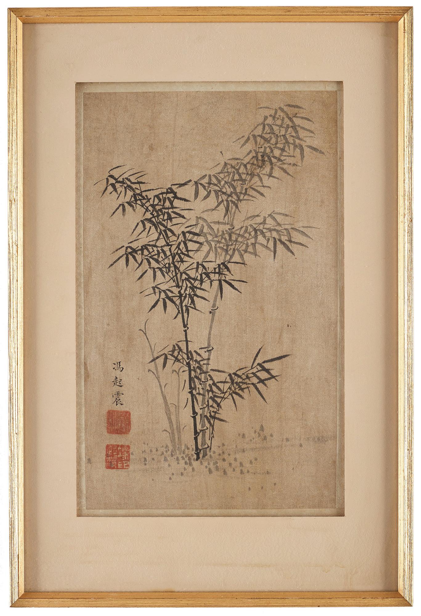 MÅLNINGAR, fyra stycken, akvarell och tusch på silke. efter Feng Qizhen (1553-1644), troligen Qingdynastin (1644-1912).