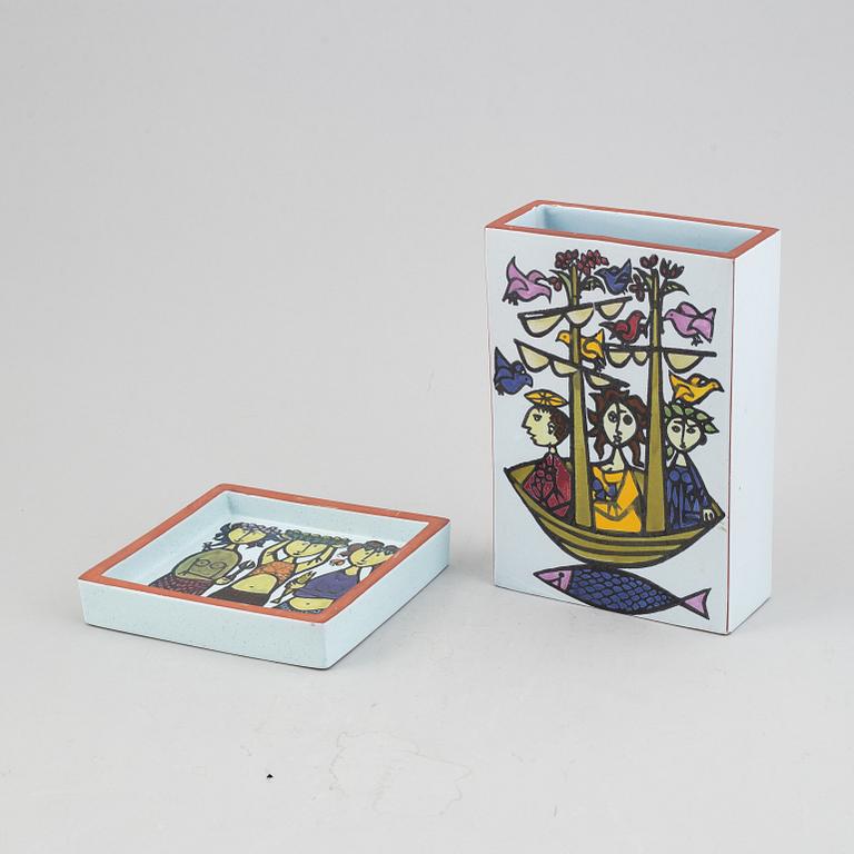 Stig Lindberg, vase and plate, "Karneval", Gustavsberg.