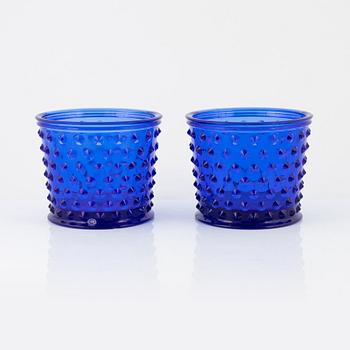 Josef Frank, a pair of 'Hortus' blue glass planters, Reijmyre for Svenskt Tenn.