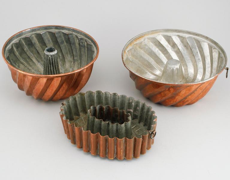 Three aspic molds in copper, made in the 19th century.