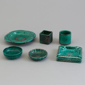 WILHELM KÅGE, six 'Argenta' stoneware pieces from Gustavsberg.