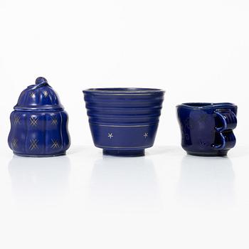 Wilhelm Kåge, a vase, jar with cover, flower pot and plate, Gustavsberg, Sweden, 1924-1930.