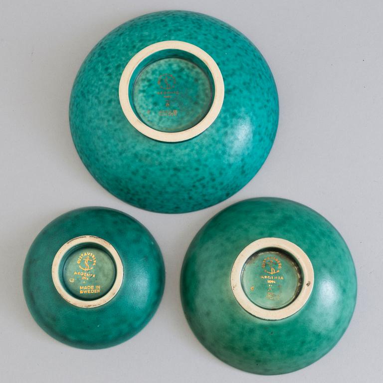 WILHELM KÅGE, three 'Argenta' stoneware bowls from Gustavsberg, second half of the 20th Cnetury.