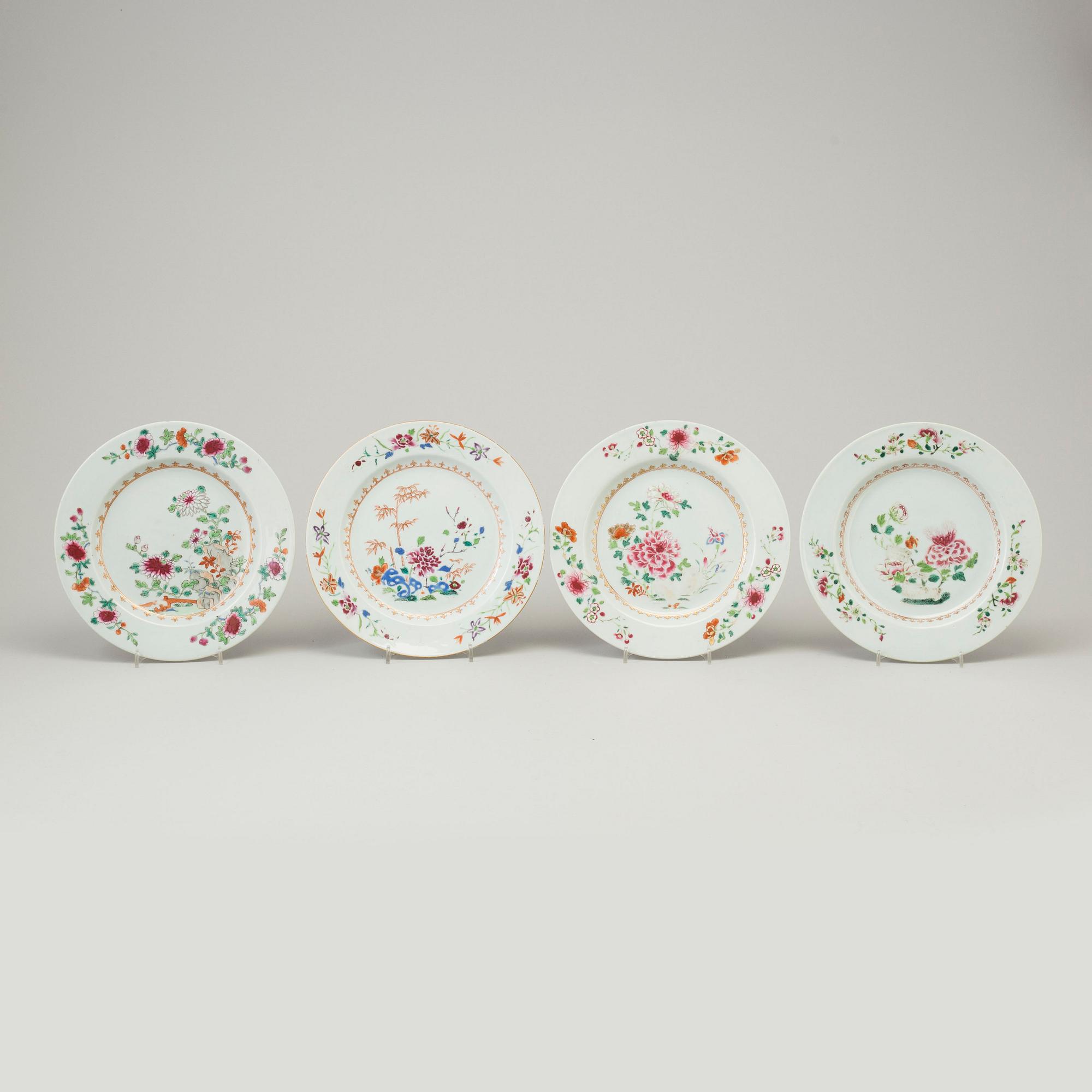 Four famille rose export porcelain plates, Qing dynasty, Qianlong (1736-95).