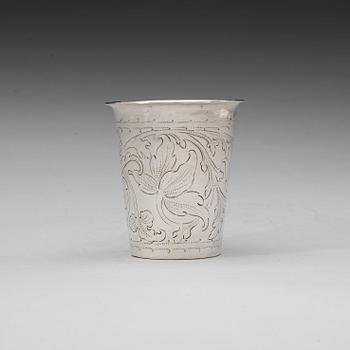 A Swedish 18th century parcel-gilt beaker, marks of Hans Jacob Schmit, Karlskrona 1712-1714 , contol mark Jöran Albin.