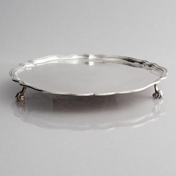 A Russian silver salver/dish, unclear maker's mark, assay master Ivan Frolov, St. Petersburg, 1759.