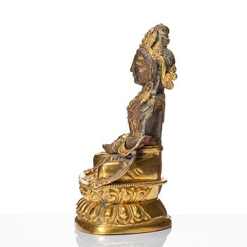 A Mongolian, partly gilt reoussé sculpture of Amitayus, 19th Century.