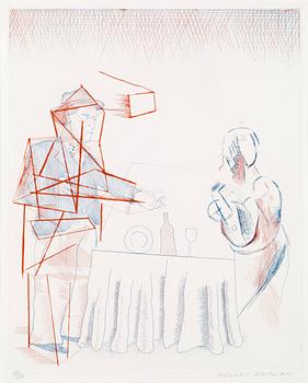 232. David Hockney, "Figure with still life", from: "The Blue Guitar".