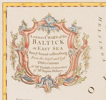 MERIKORTTI, käsinväritetty kuparipiirros, Nicholas Tindal (1687-1774) & Paul de Rapin (1661-1725), Lontoo noin 1760.