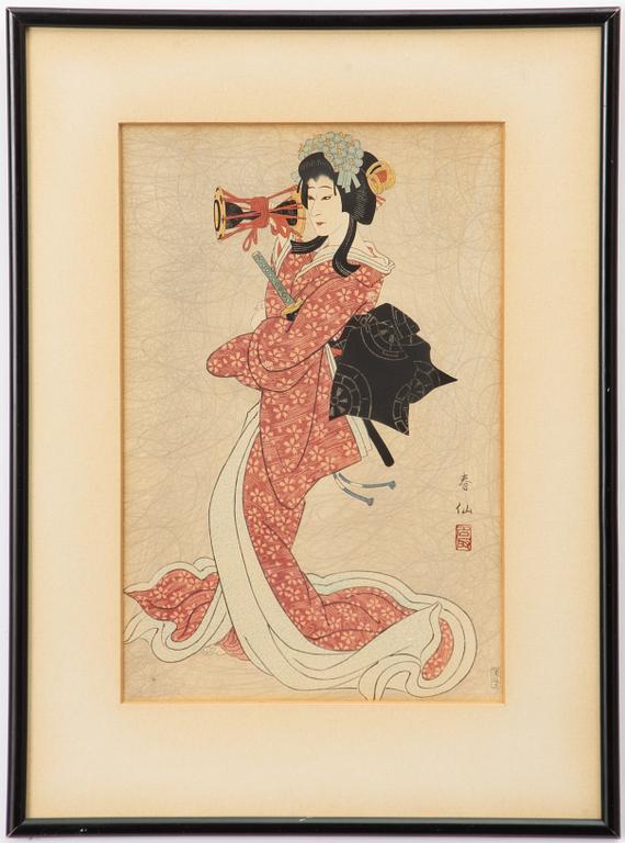 Natori Shunsen, "Sansei Bandō Shūchō Shizuka Gozen" (Bandō Shūchō III as Shizuka Gozen).