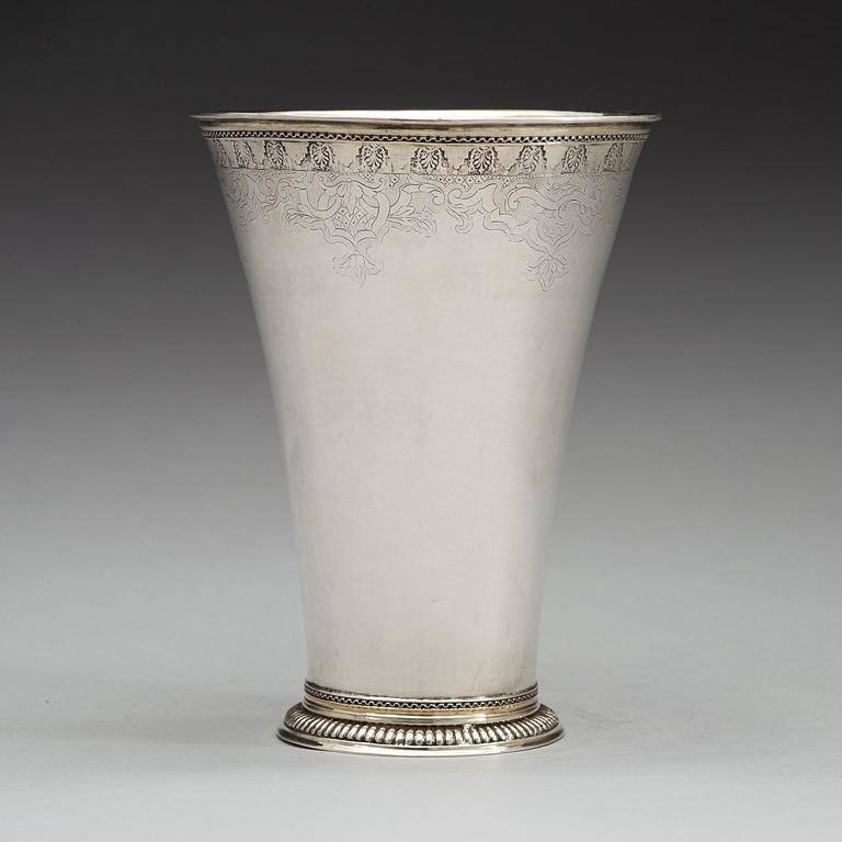 A Swedish 18th century parcel-gilt beaker, mark of Lorentz Stabeus, Stockholm 1752.