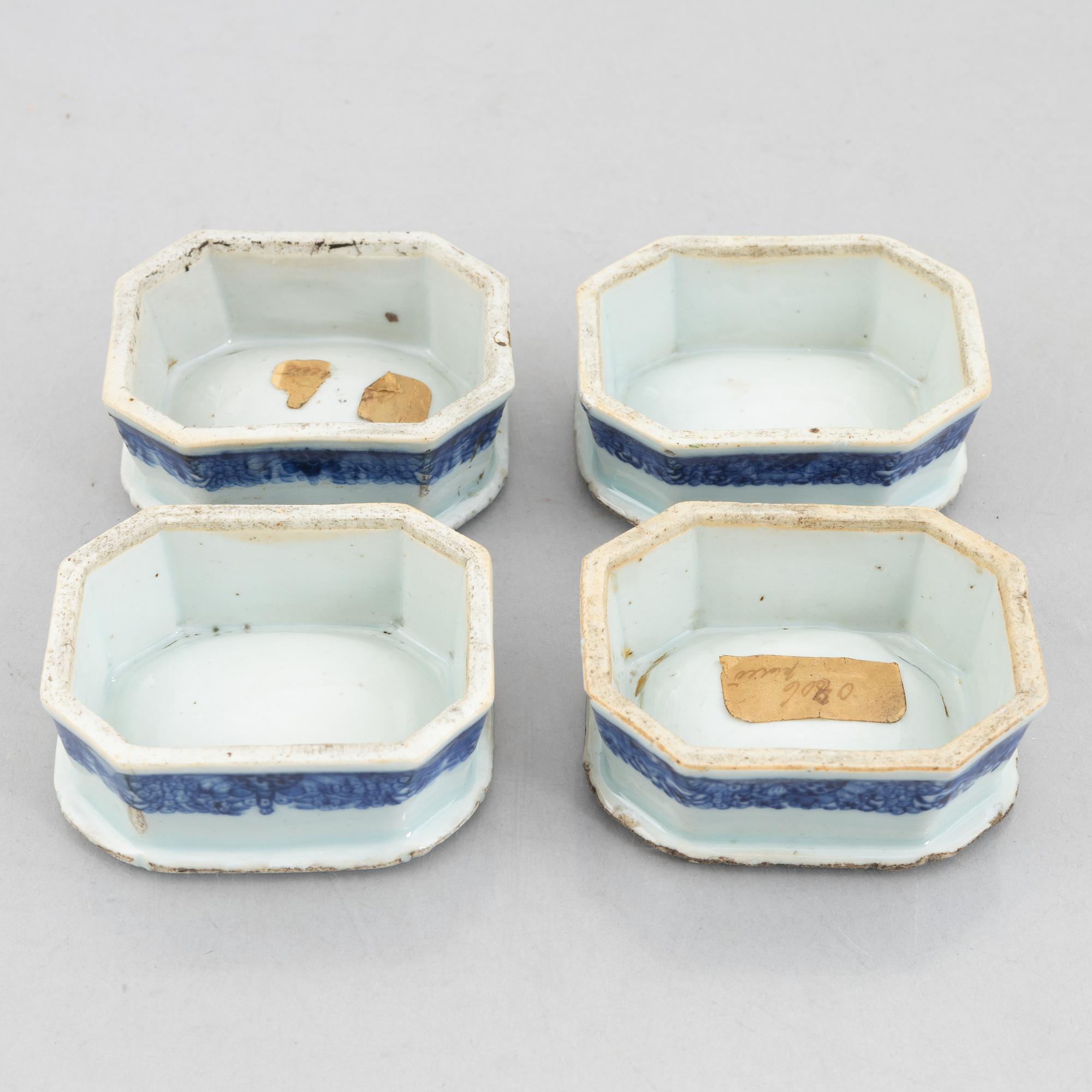 Saltkar, 2 par, exportporslin, Kina, Qing dynastin, 1700/1800-tal.