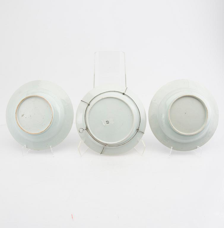 A set of six different 18th century porcelain plates.