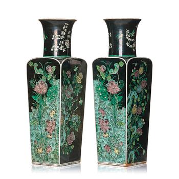 1224. A pair of 'famille noire' vases, Qing dynasty, 19th Century.