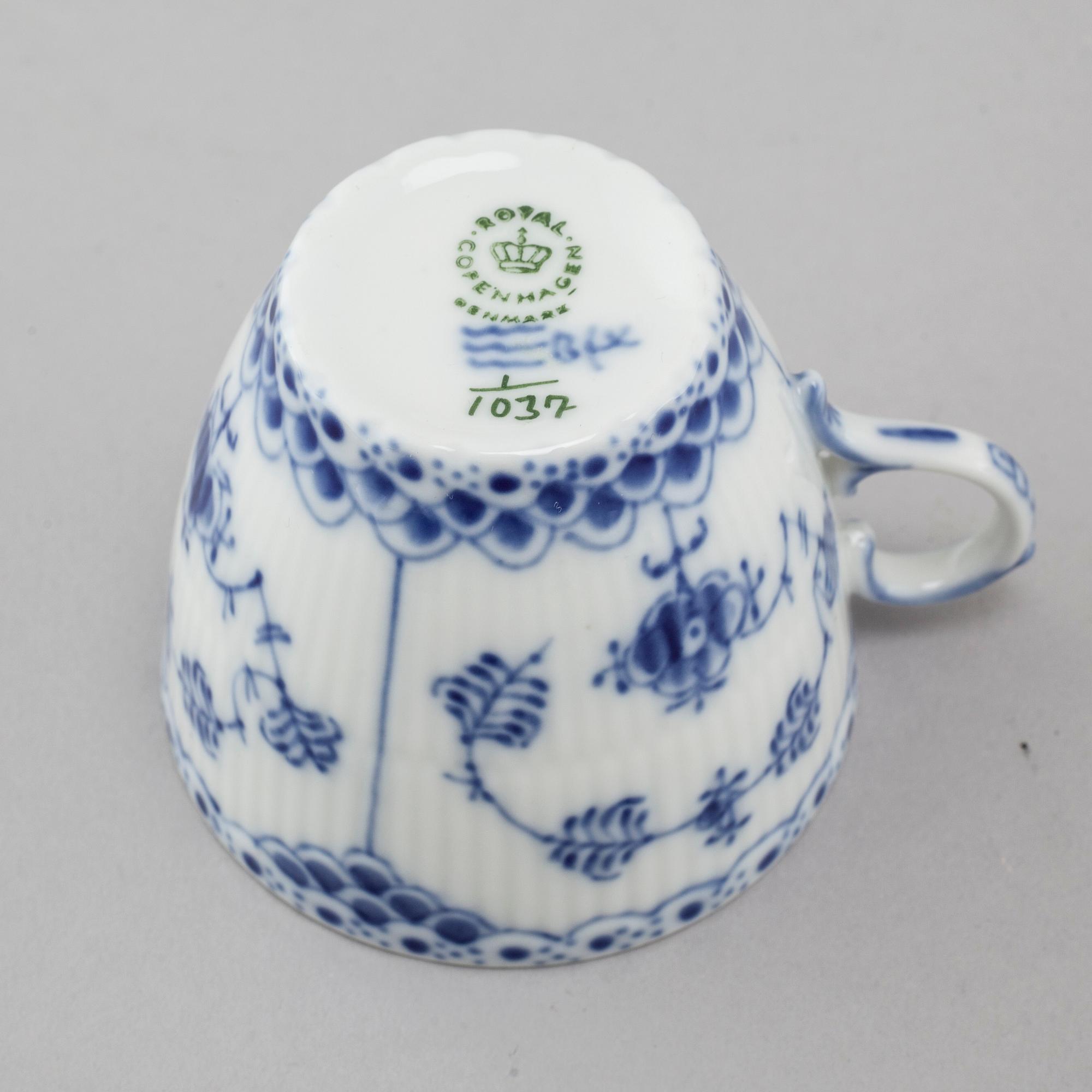 A 9 piece 'Musselmalet' part-mocca service, by Royal Copenhagen, second half of the 20th century.