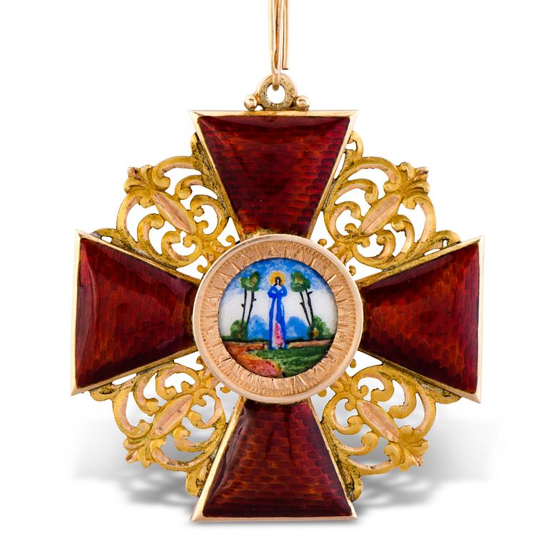 An Imperial Russian gold (56) and enamel order of Saint Anne 1st class, 1908-1917.