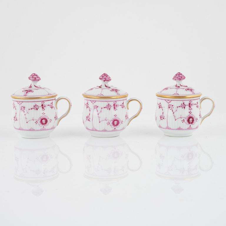 Crèmekoppar med lock, 6 st, porslin, Royal Copenhagen, Danmark, omring år 1900.