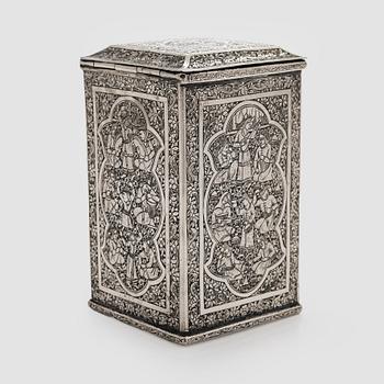 A Persian silver tea caddy, first half of the 20th century.