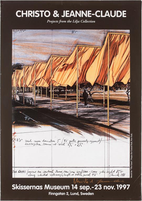 CHRISTO, utställningsaffisch, Skissernas Museum, 1997, signerad av Christo & Jeanne-Claude.