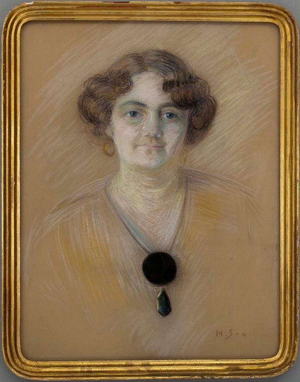 HANNA SUOMALAINEN, NAINEN JA MUSTA KORU, pastelli, sign.