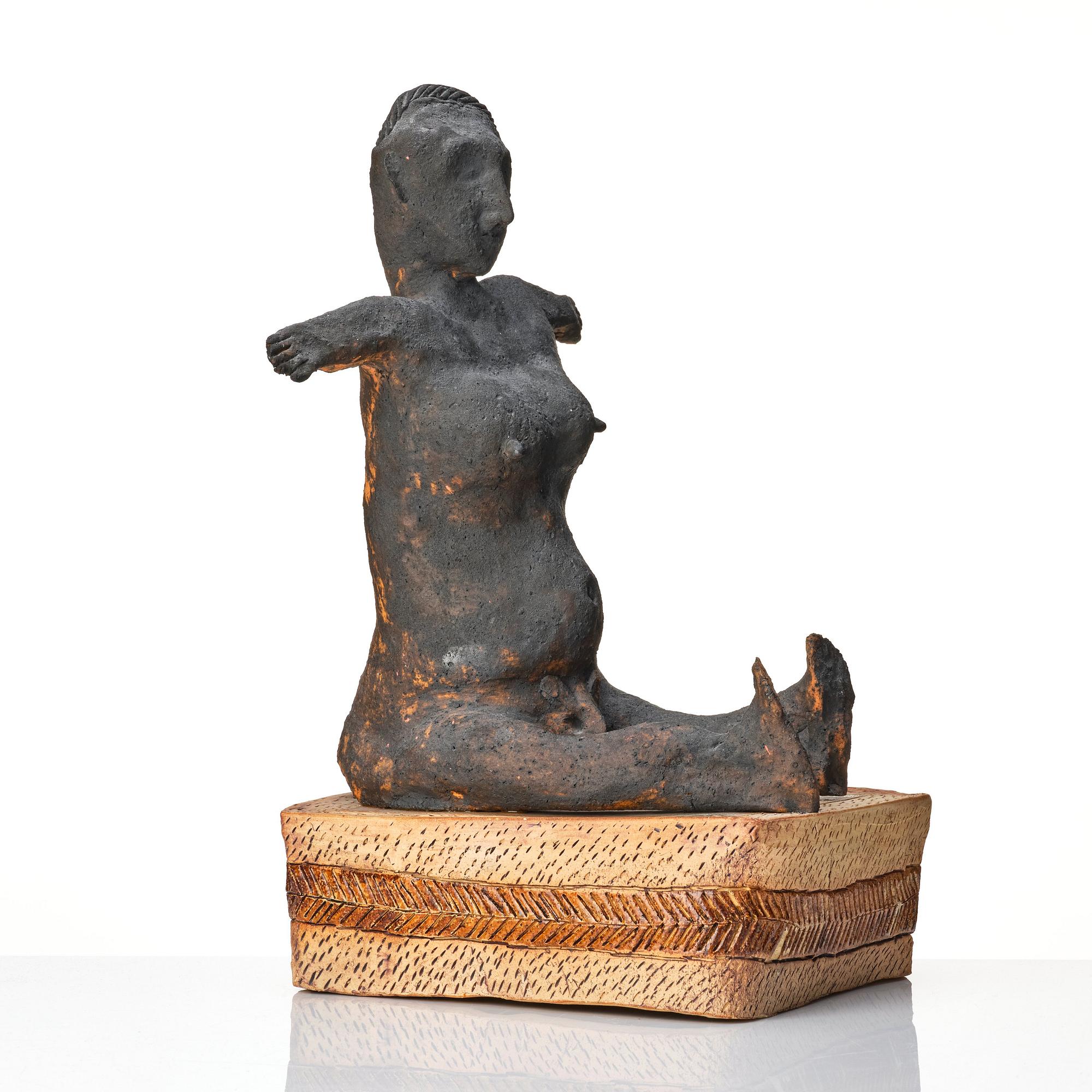 Ulrica Hydman-Vallien, a ceramic sculpture of a seated woman, Sweden, early 1970s.