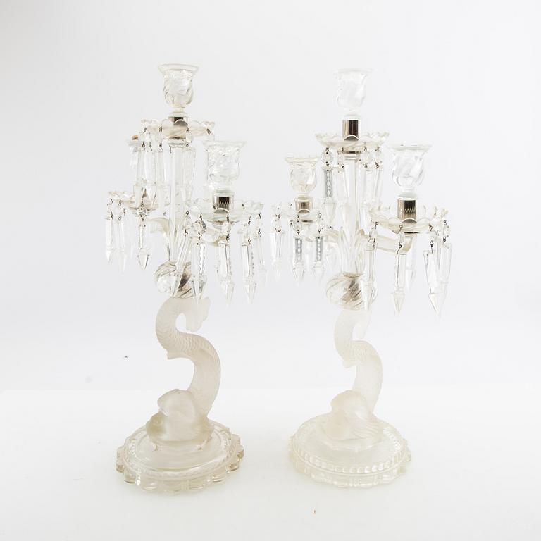 Candelabra, a pair, glass, 20th century.