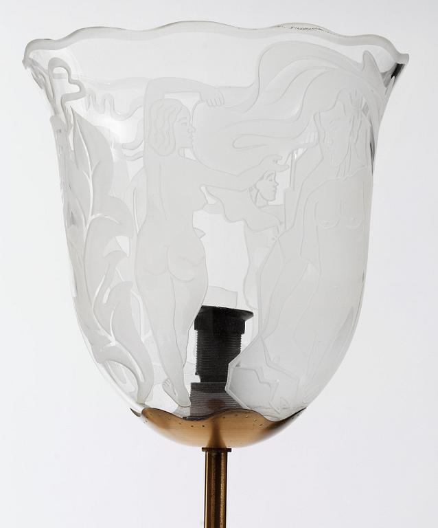 A Bo Notini blasted and cut glass floor lamp, Glössner & Co, Stockholm 1940's.