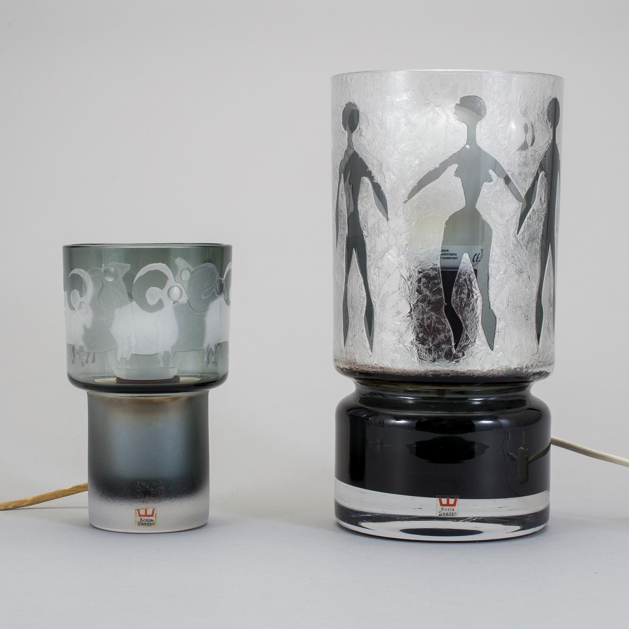 BORDSLAMPOR, 2 st, glas, Hans-Ove Sandeberg, Kosta, 1970-tal.